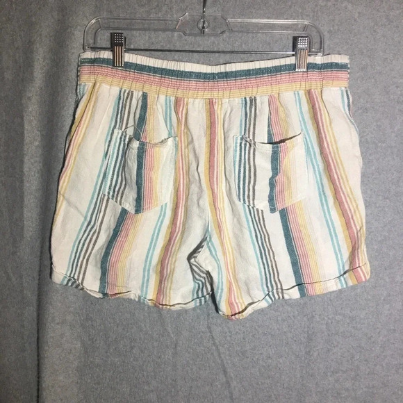 Womens Per Se Shorts Colorful Striped Linen Lagenlook Summer Boho Beachy Pastel - Picture 7 of 7